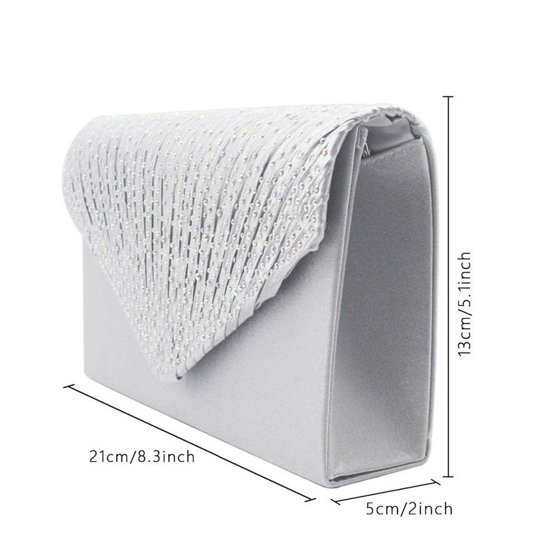 Groupcow New Ladies Evening Handbags Bridal Wedding Bag Handbag (Silver) - Image 2